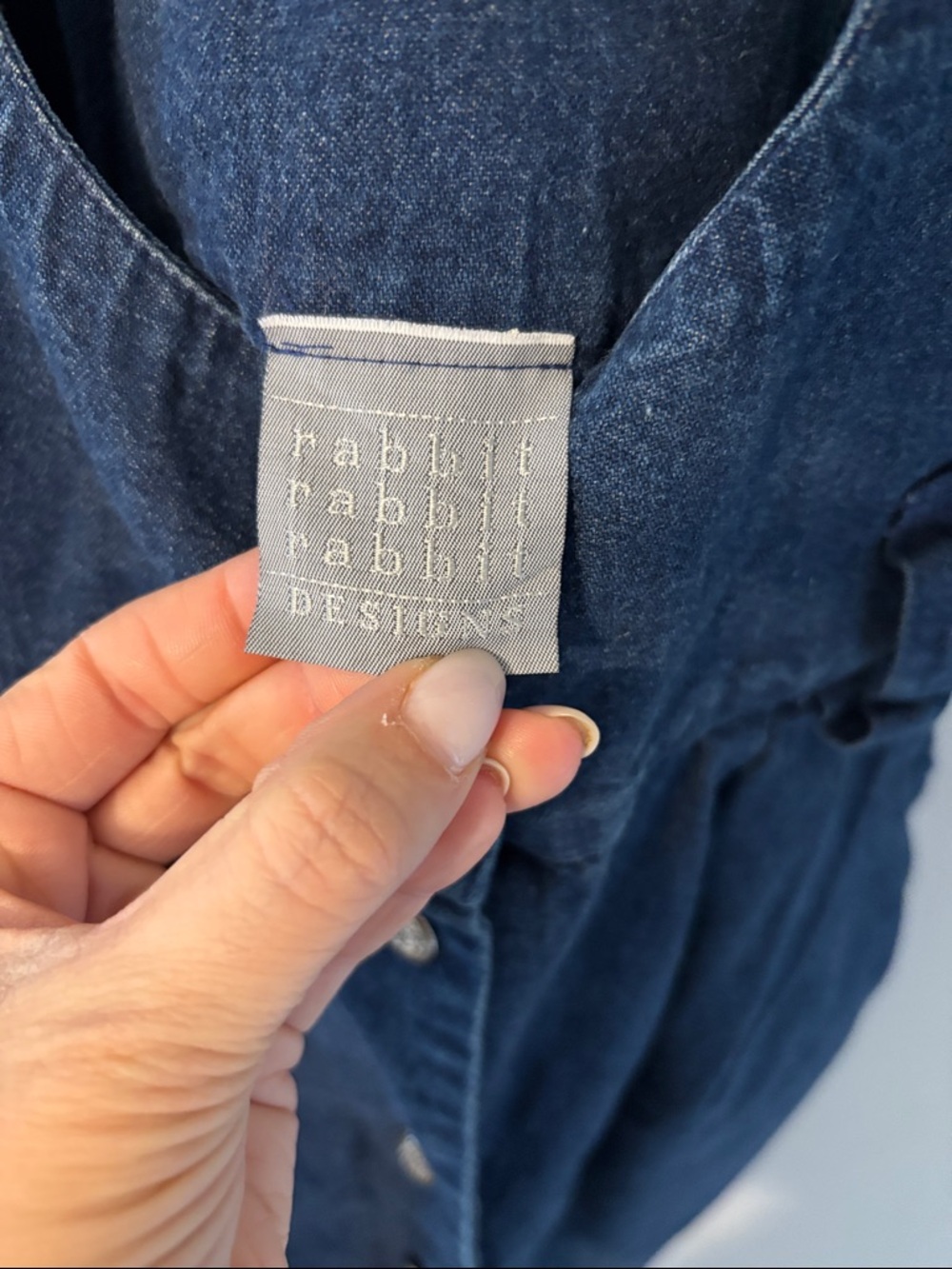 VINTAGE + UNIQUE Rabbit Rabbit Rabbit Indigo Denim Pinafore Midi Dress - Picture 7 of 7